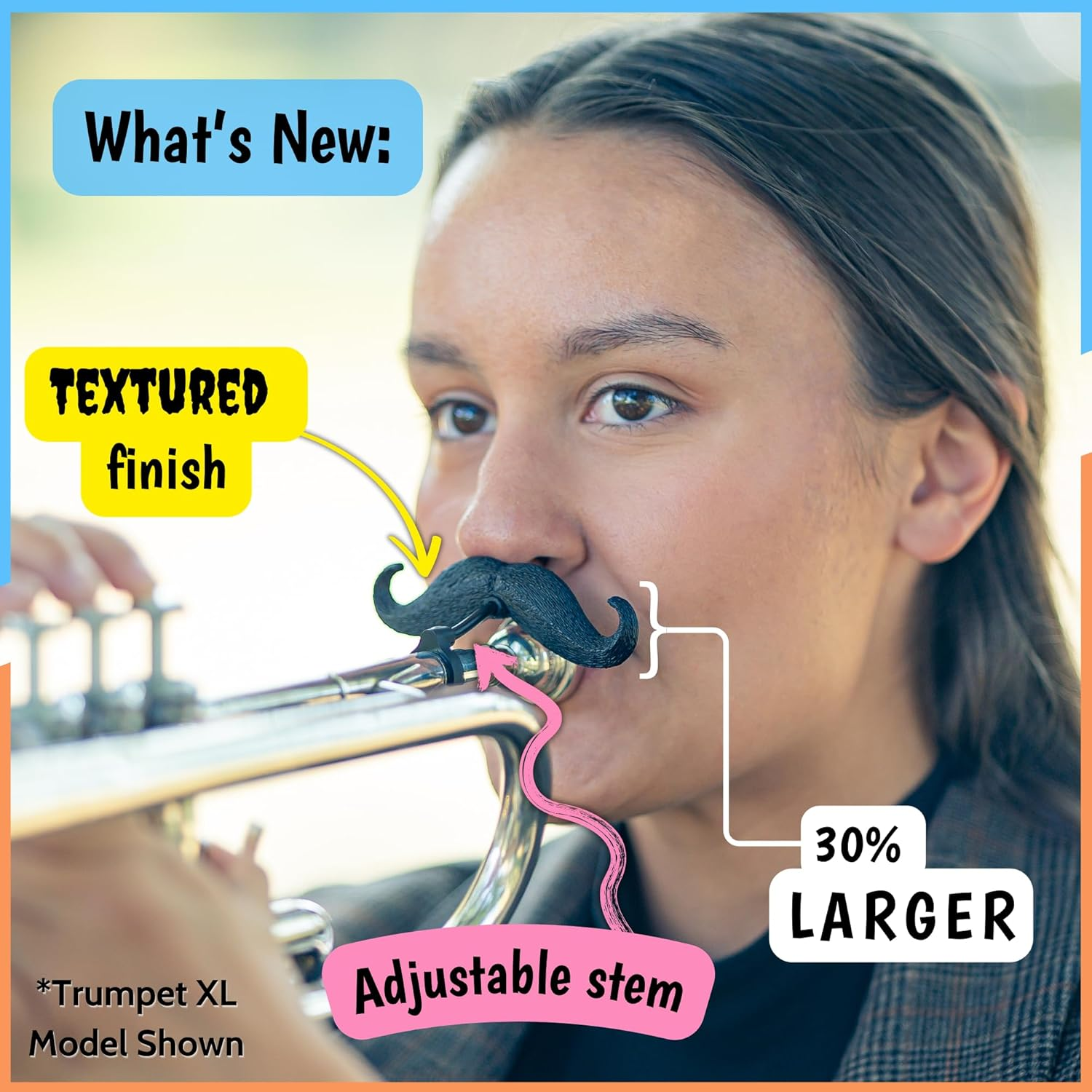 Brasstache the Original Flute-Stache 2.0 - Clip-On Mustache for Flute, XL and Handlebar Combo Version image number 1