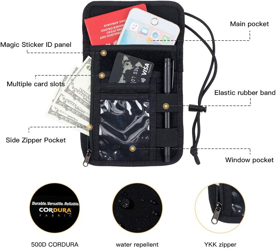 EXCELLENT ELITE SPANKER Passport Holder Neck Pouch RFID Blocking Travel Neck Wallet ID Card Organizer Pouch with Neck Lanyard, Black, Travel Wallet - Grey image number 2