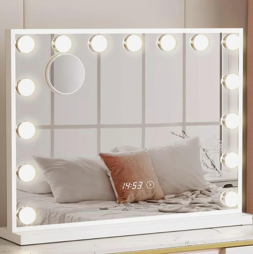 CRYSTALUX Vanity Mirror, Large Makeup Mirror with LED Lights, 3 Modes Lighted Mirror, Hollywood Mirrors, Tabletop or Wall Mounted, Dressing Mirror, Silver, 800 X 600 Mm Vertical