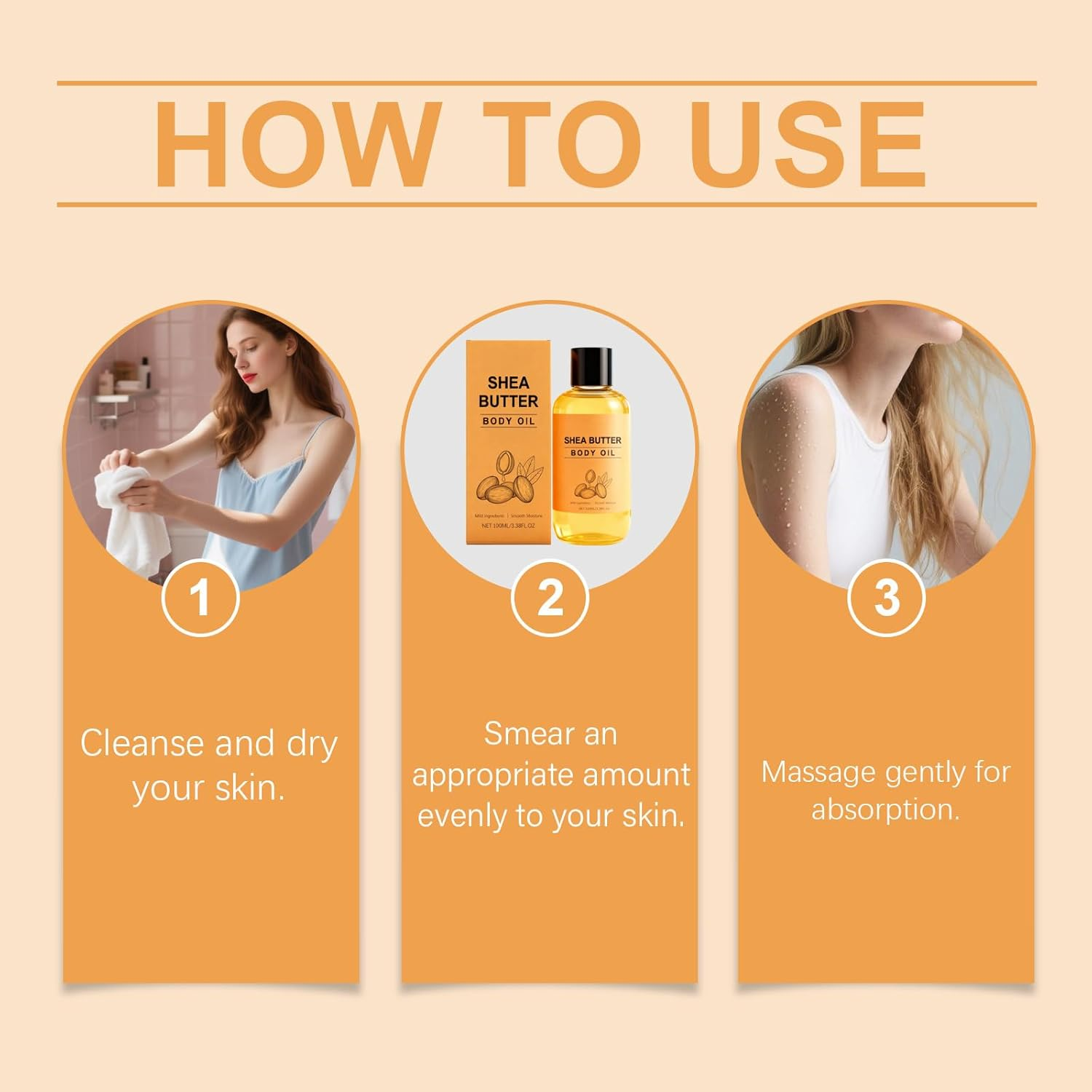 Shea Butter Body Oil, Deeply Moisturizing & Hydrating Body Oil for Sensitive and Dry Skin, Nourishing and Soothing Damaged Skin, Long Lasting Refreshing Non-Greasy (1Pcs) image number 4