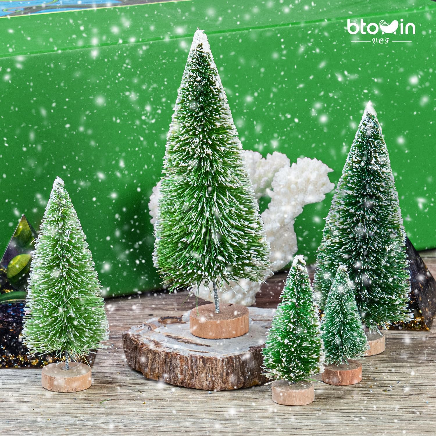 Mini Artificial Christmas Tree, Btowin VCF Pack of 24 Miniature Snow Effect Pine Tree Green with Wooden Base DIY Christmas Tree Small Christmas Decoration for Party Table Decoration Shop Window image number 4