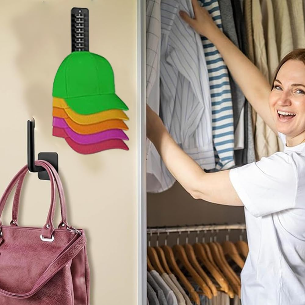 1PCS Hat Organizer for Baseball Caps, Baseball Cap Organizer, Hat Storage Display Hat Hanger Adhesive/Wall Drilled for Door, Bedroom, Closet Adhesive Hat Organizer Hooks Holder (White) image number 6