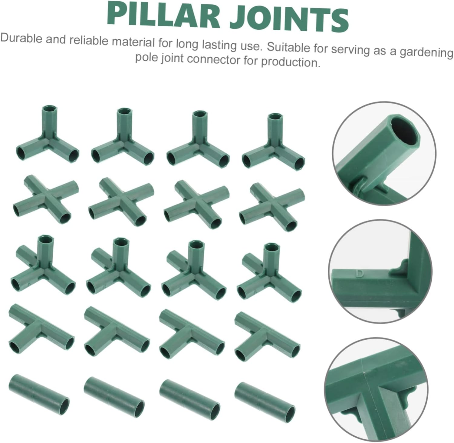 FONDOTIN 20Pcs Garden Pillar Connectors Tube Joints Kit 16Mm Plant Trellis Plastic Connectors Straight Tee Cross Fittings for Greenhouse Frame Support Gardening Supplies