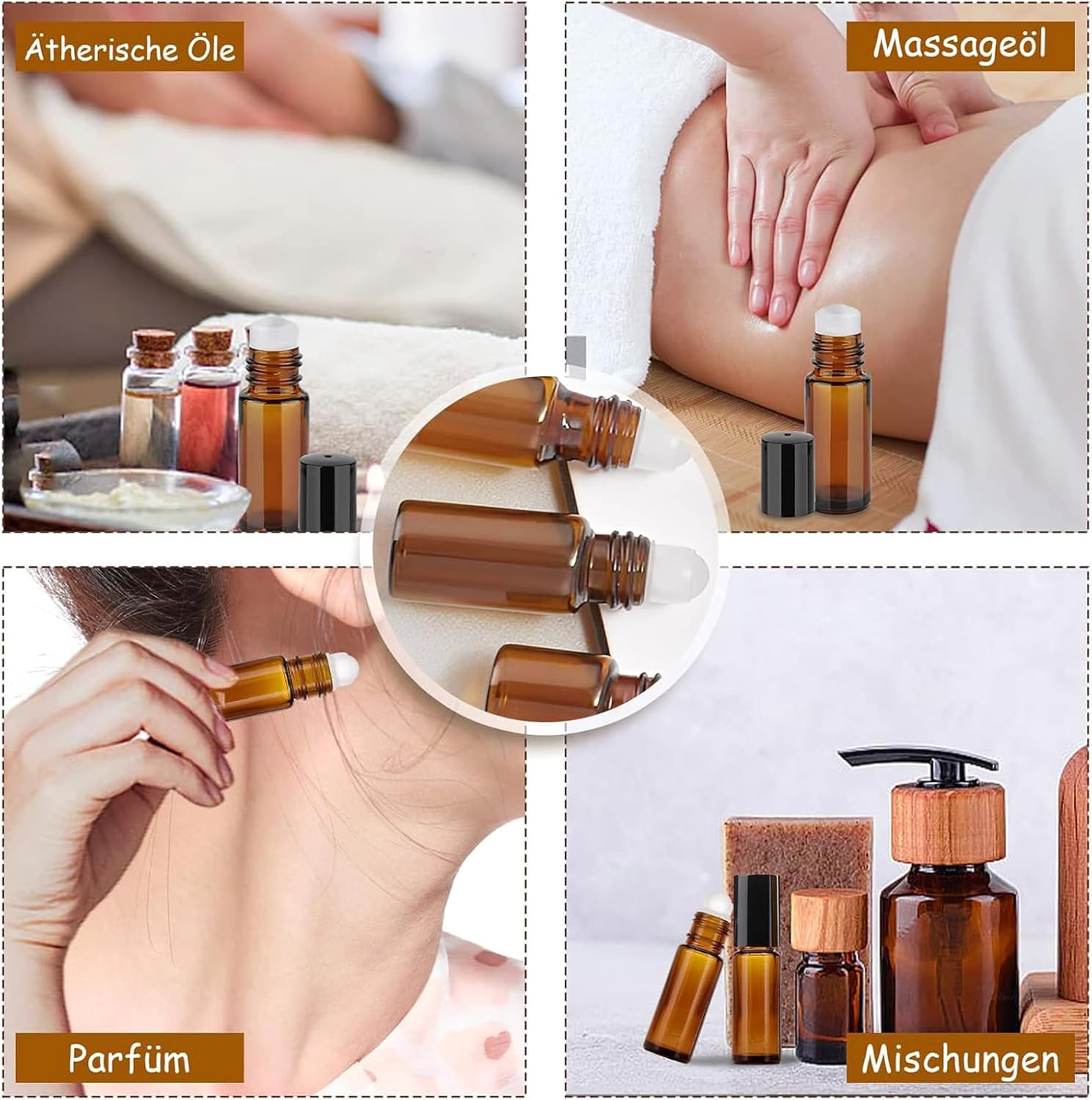Jrusmr 4 PCS Amber Glass Roller Bottles with Plastic Roller Balls, Leak-Proof Refillable Deodorant Roll-On Containers with Caps for Essential Oils, Perfumes, and Cosmetics (30 Ml)-Ideal for Massage image number 1