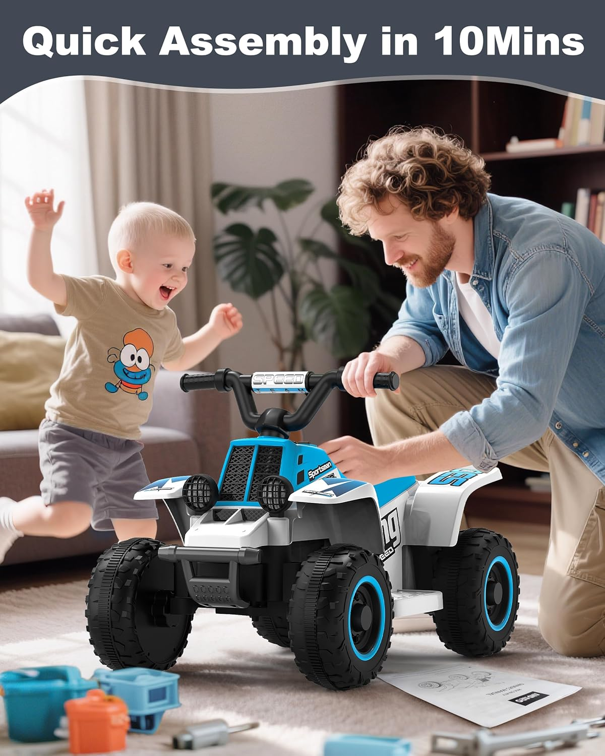 ANPABO 6V 7AH Kids ATV Ride on Toy, 4 Wheeler for Toddler W/Headlight, Forward & Reverse, Horn, Music Player, USB, MP3, Treaded Tires, Ideal for Toddlers(Blue-White) - Pink image number 7