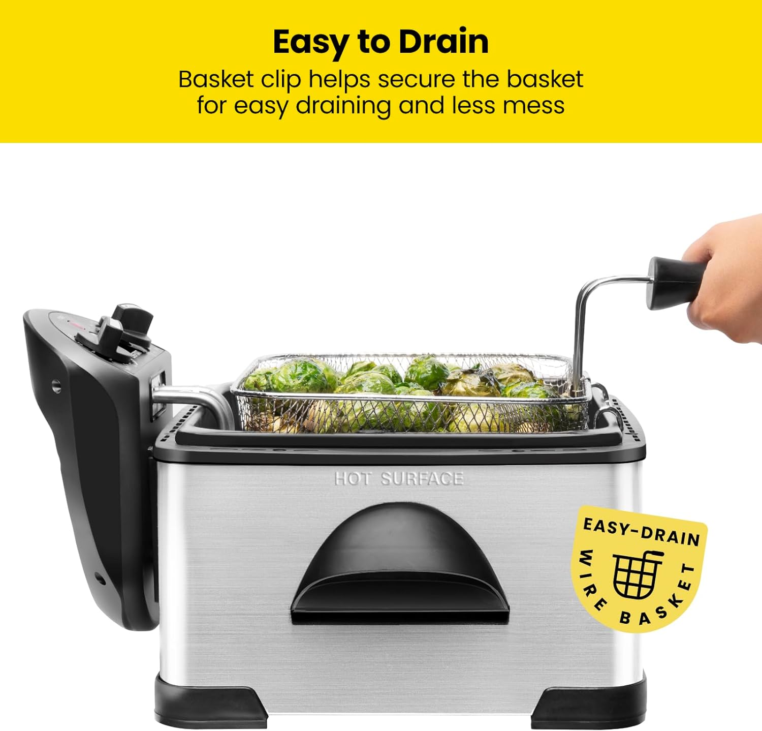 Chefman 4.3 Litre Deep Fryer W/Basket Strainer, XL Jumbo Size, Adjustable Temperature & Timer, Perfect for Fried Chicken, Shrimp, Chips & More, Removable Oil-Container, Stainless Steel image number 5