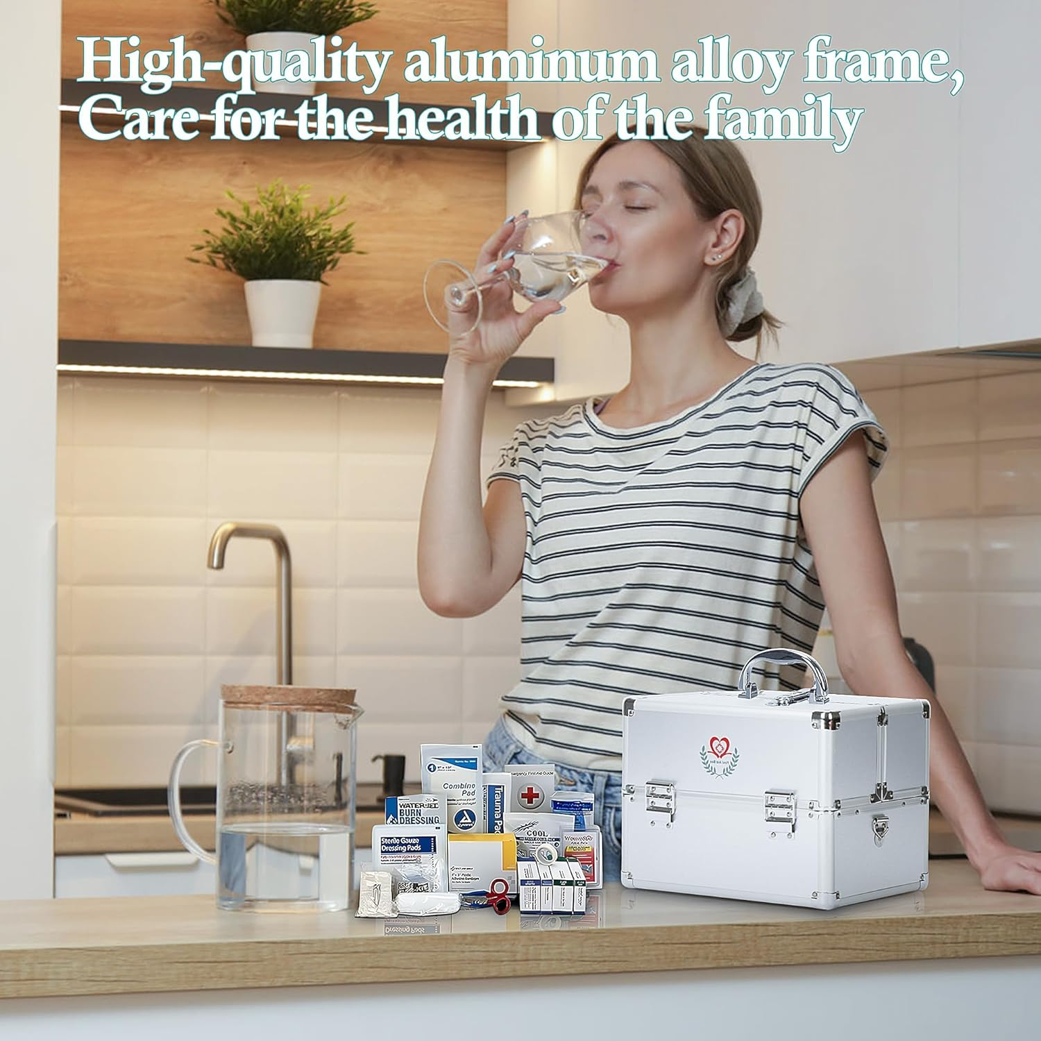 3 Layer Medicine Lock Box Large, Empty First Aid Box with Shoulder Strap and Lock, Portable Medicine Storage Box for Home, Office and Travel, 11.81 X 8.54 X 9.45 Inches image number 1