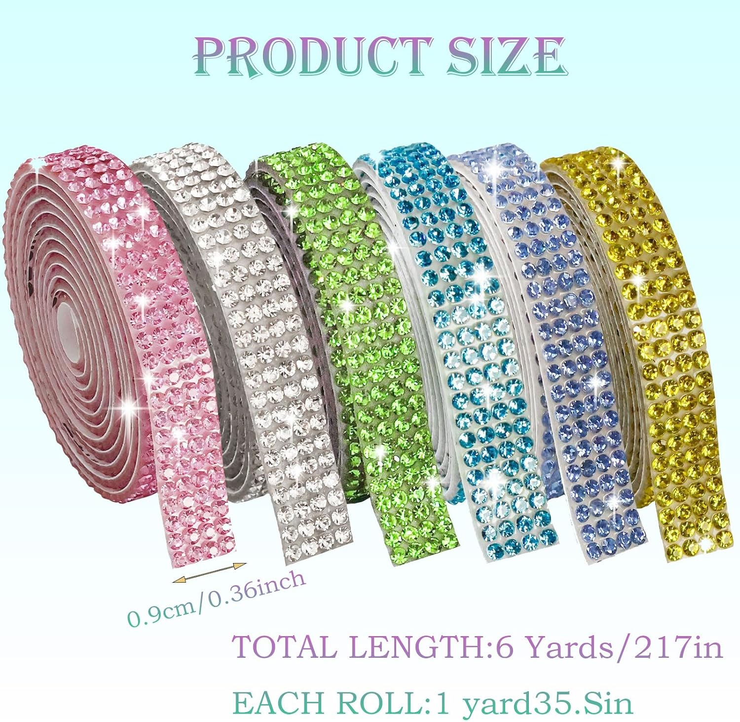 6 Rolls Colored-Adhesive Rhinestone Tape - Silver Diamond Crystal Bling Strips for DIY Crafts, Christmas Decor, Shoes, Phone, Dresser, Car Wrap | Glitter Jewel Sticker Roll（Six Colors） image number 1