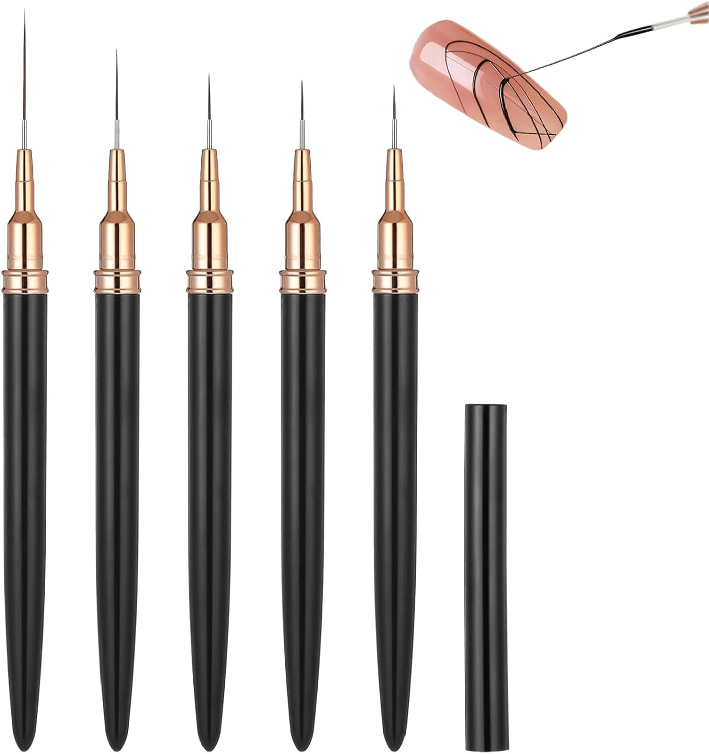 AABDTYYD 5 Pcs Premium Fine Line Nail Art Brushes Set,Professional Liner Brush Nail Tools for Expert Lining and Intricate Detailing,Featuring Multiple Sizes 4/8/12/20/25Mm,Black image number 2