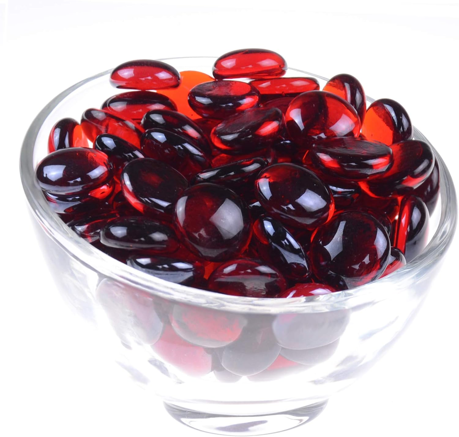 KINGOU Flat Glass Gems/Marbles/Stones/Beads for Vase Filler, Table Scatter, Games - 1 Lbs (17-19Mm, Approx. 3/4")-Red - Clear image number 7