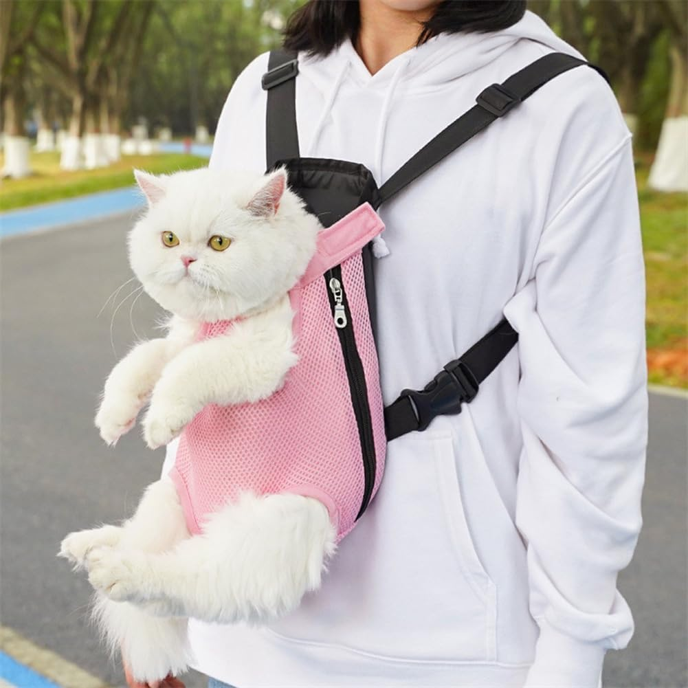 Pet Carrier Backpack, Adjustable Cat Front Travel Bag, Pet Legs Out Ventilated Dog Chest Carrier with Hook and Loop for Camping Hiking Travel Puppy Cat (Pink, L) image number 5