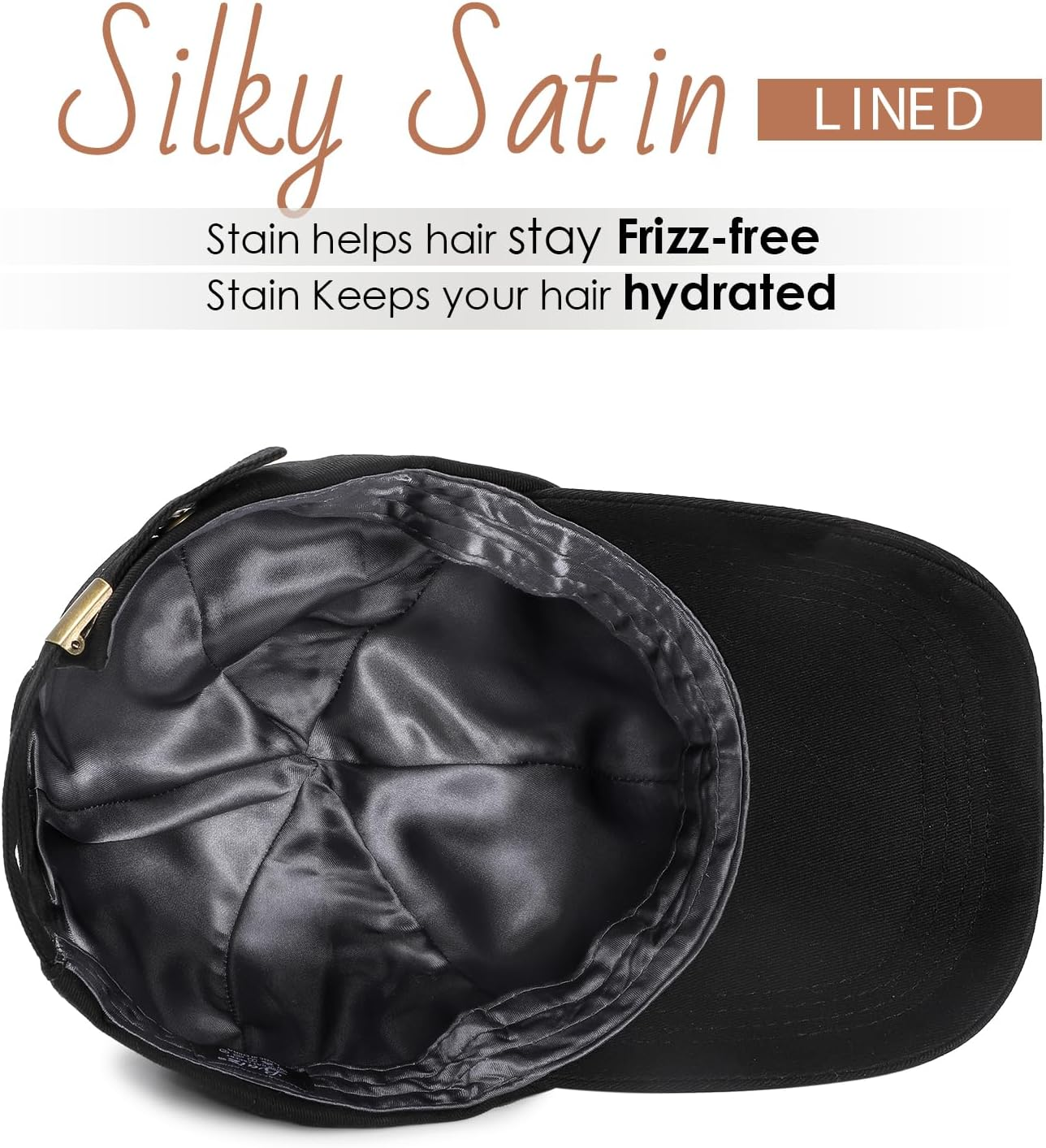 Womens Satin Lined Baseball Cap Exclusive Sport Strapback Hat for Men Unisex Versatile Vintage Dad Hat - Black image number 3