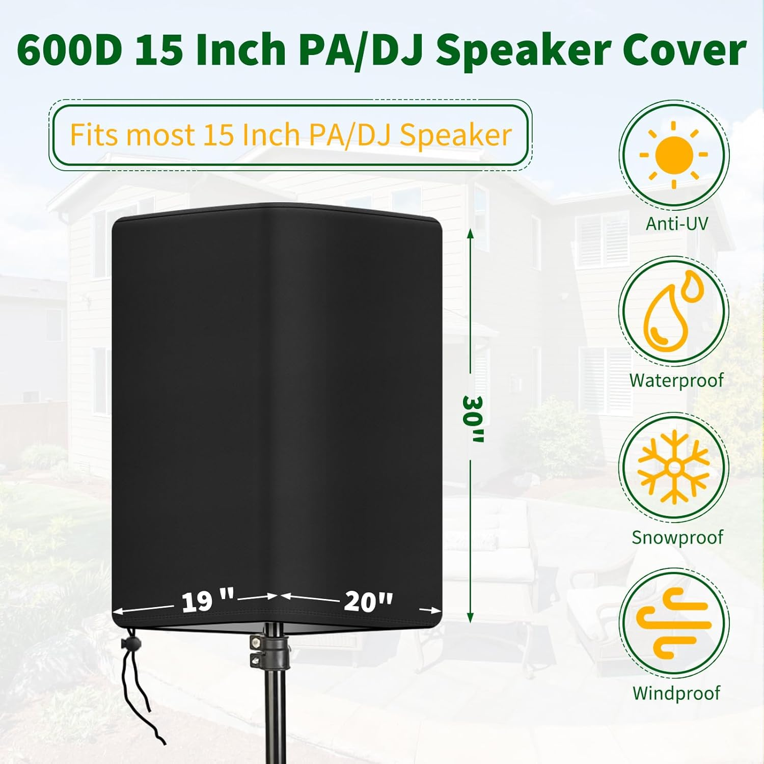 Speaker Cover, Heavy Duty Outdoor Speaker Covers Waterproof 12 Inch PA/DJ Powered Speaker Mounted on Stand Dust Cover (19"L X 20"W X 30"H) image number 3