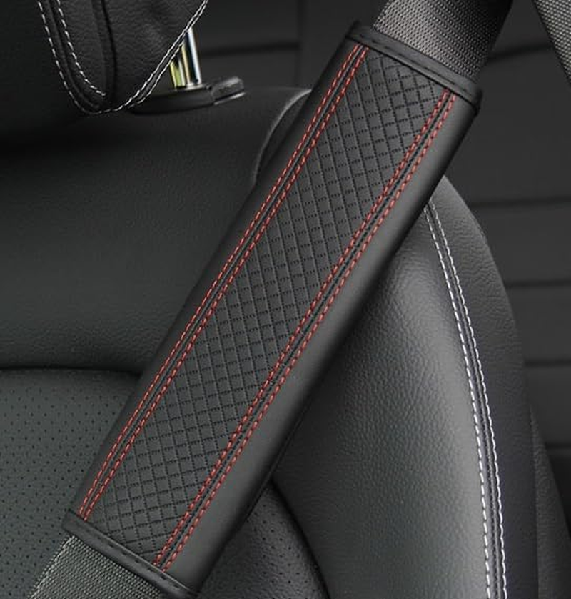 2PCS Car Seat Belt Cover, Soft Shoulder Strap Covers Harness Pads, Safety Leather Seatbelt Comfort Driving Cushion Protect Your Neck and Shoulder Universal for Car, SUV (Black/Red, 6.5 * 23Cm) image number 3