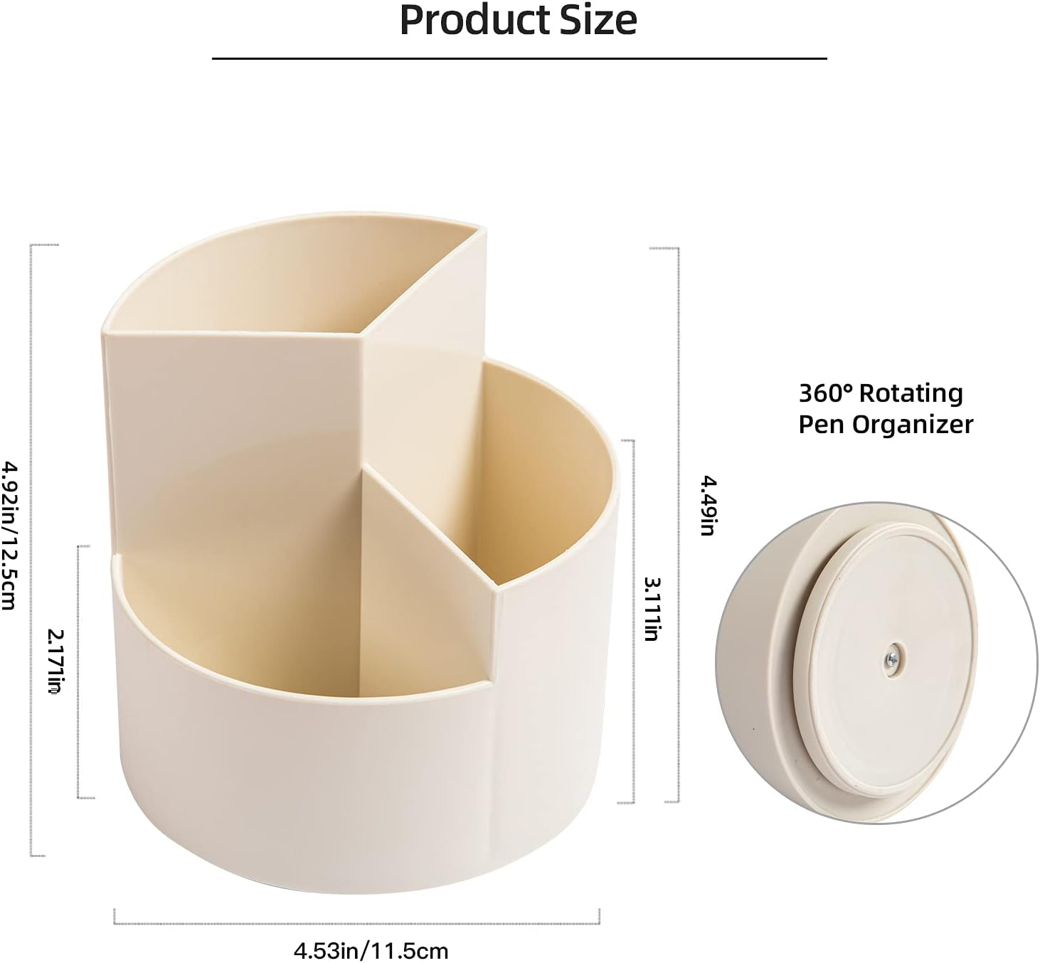 Desk Pencil Pen Holder, 3 Slots 360-Degree Spinning Pencil Pen Desk Organizers, Desktop Storage Pen Organizers Stationery Supplies, Cute Pencil Cup Pot for Office, Art Supply - White image number 5