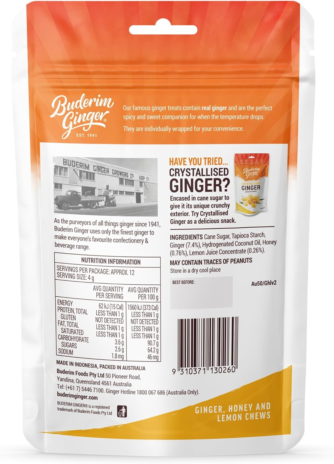 Buderim Ginger Honey Lemon Chews 50 G image number 2