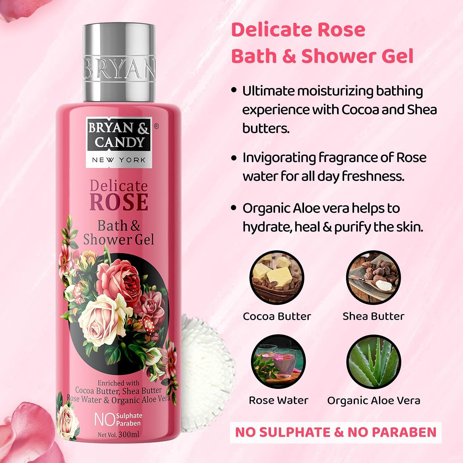 Bryan & Candy Delicate Rose Gift Set for Women (Face Wash, Bath and Shower Gel, Hand and Body Lotion), Enriched with Rose Water, Rose Oil, Aloe Vera (Pack of 3) image number 5
