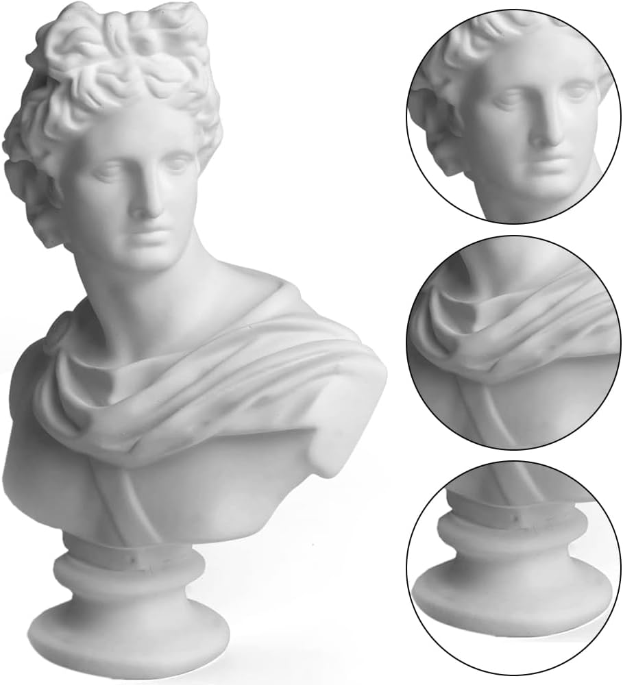 Apollo Bust Sculpture, White Apollo Bust Statue Home Decor, Roman Mythology God of Sunlight Shelves David Aesthetic Decor for Small Statues Greek Statue Decor image number 1