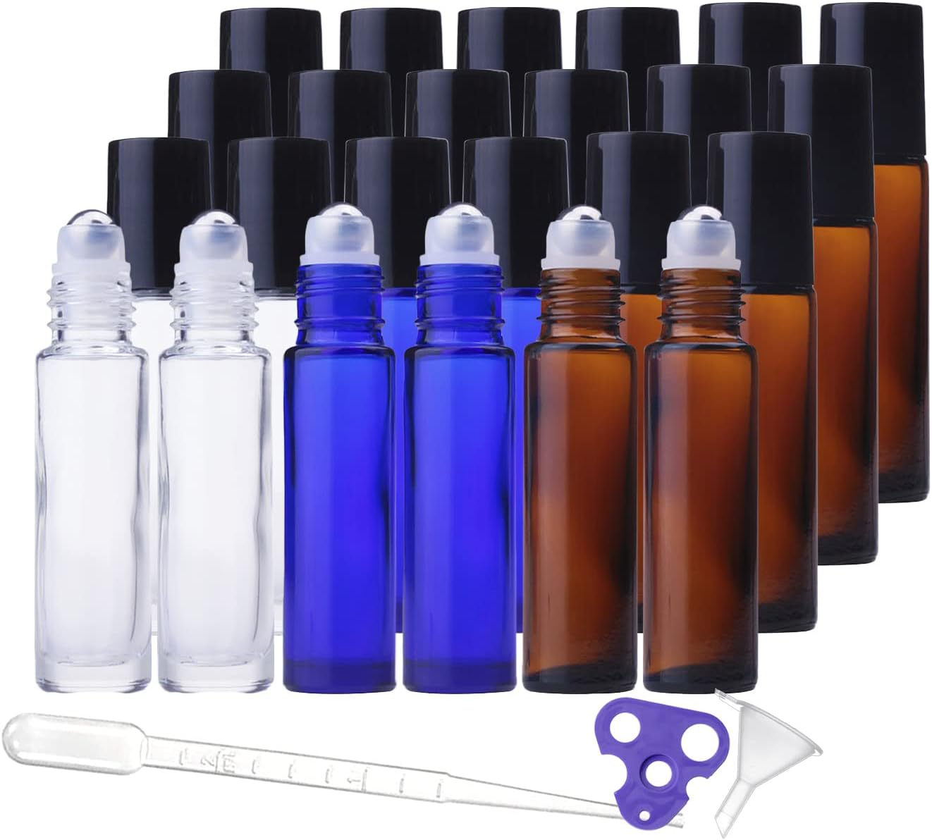 10Pcs Clear Essential Oil Bottles, 10Ml Natural Gemstones Essential Oil Bottles, Roller Ball Perfume Bottle with Crystal Stone Roller Balls and Healing Crystal Chips Inside