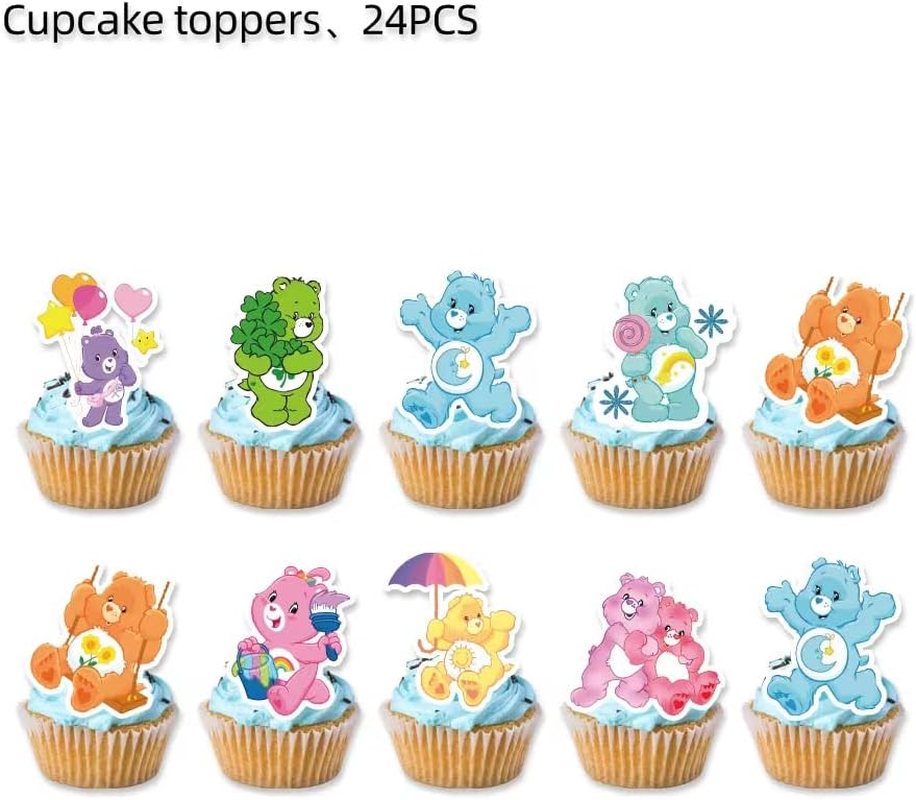 25Pcs Care Cute Bear Birthday Party Cupcake Toppers for Kids Gift, Party Favors and Supplies
