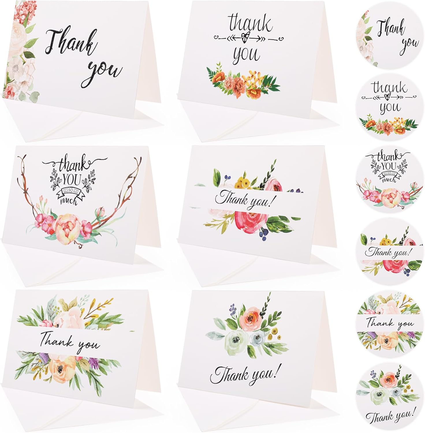Bighan Thank You Cards Set 12 Sheets Thank You Greeting Cards with 12 Sheets Envelopes, Greeting Cards for Valentine'S Day Wedding Teachers Mother Father Kids, B