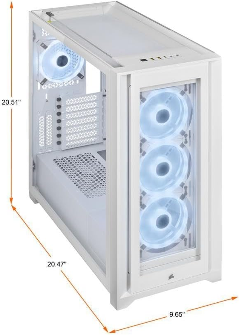CORSAIR Icue 5000X RGB QL Edition Mid-Tower Case - True White (Four CORSAIR QL120 RGB Fans, Included CORSAIR Icue Lighting Node CORE, Easy Cable Management, 136 Total RGB Leds) White image number 5