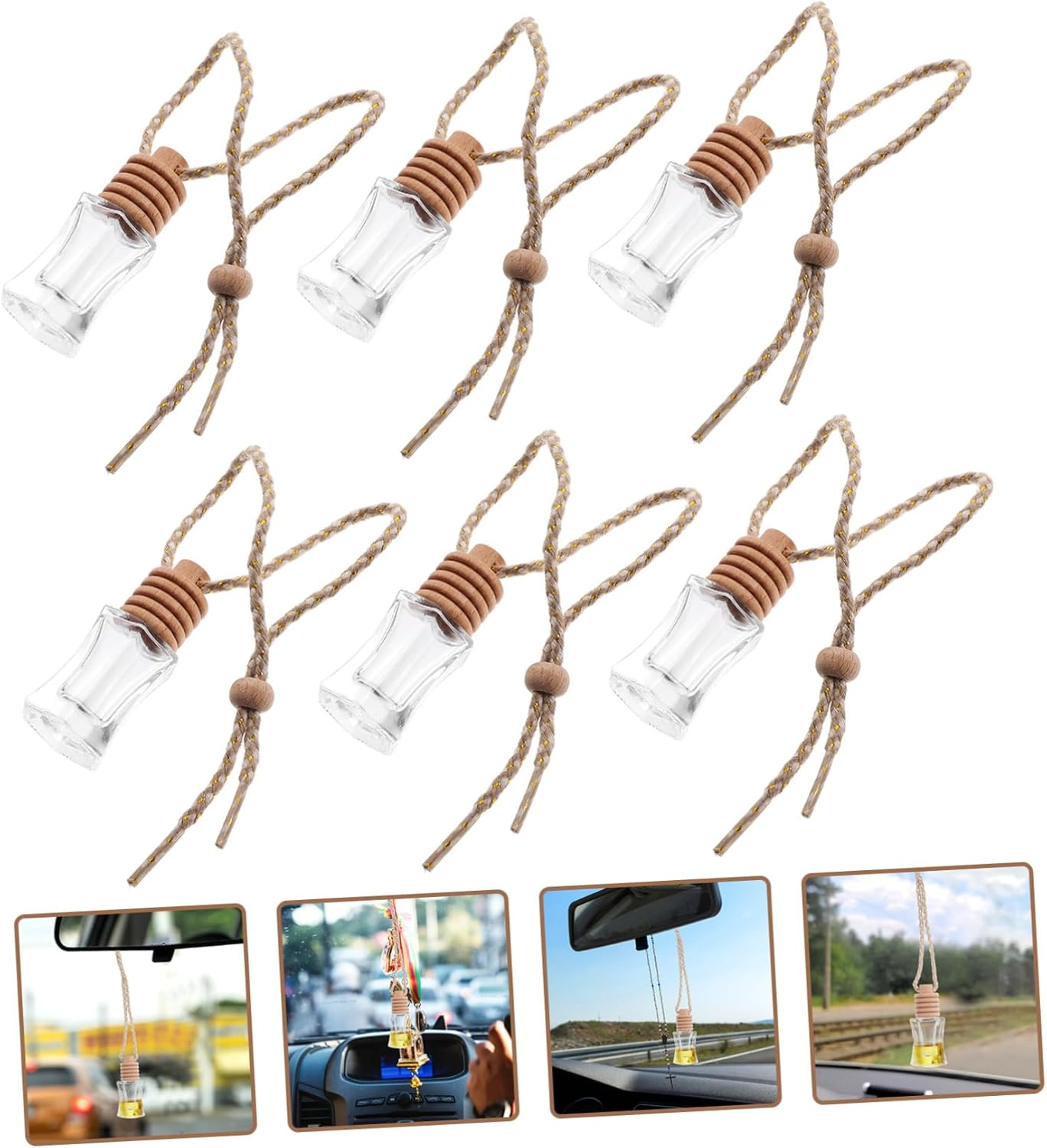 LIFKOME 6Pcs Aromatherapy Essential Oil Pendant Car Hanging Diffuser Bottles Empty Perfume Bottles Glass for Car Air Freshener image number 6