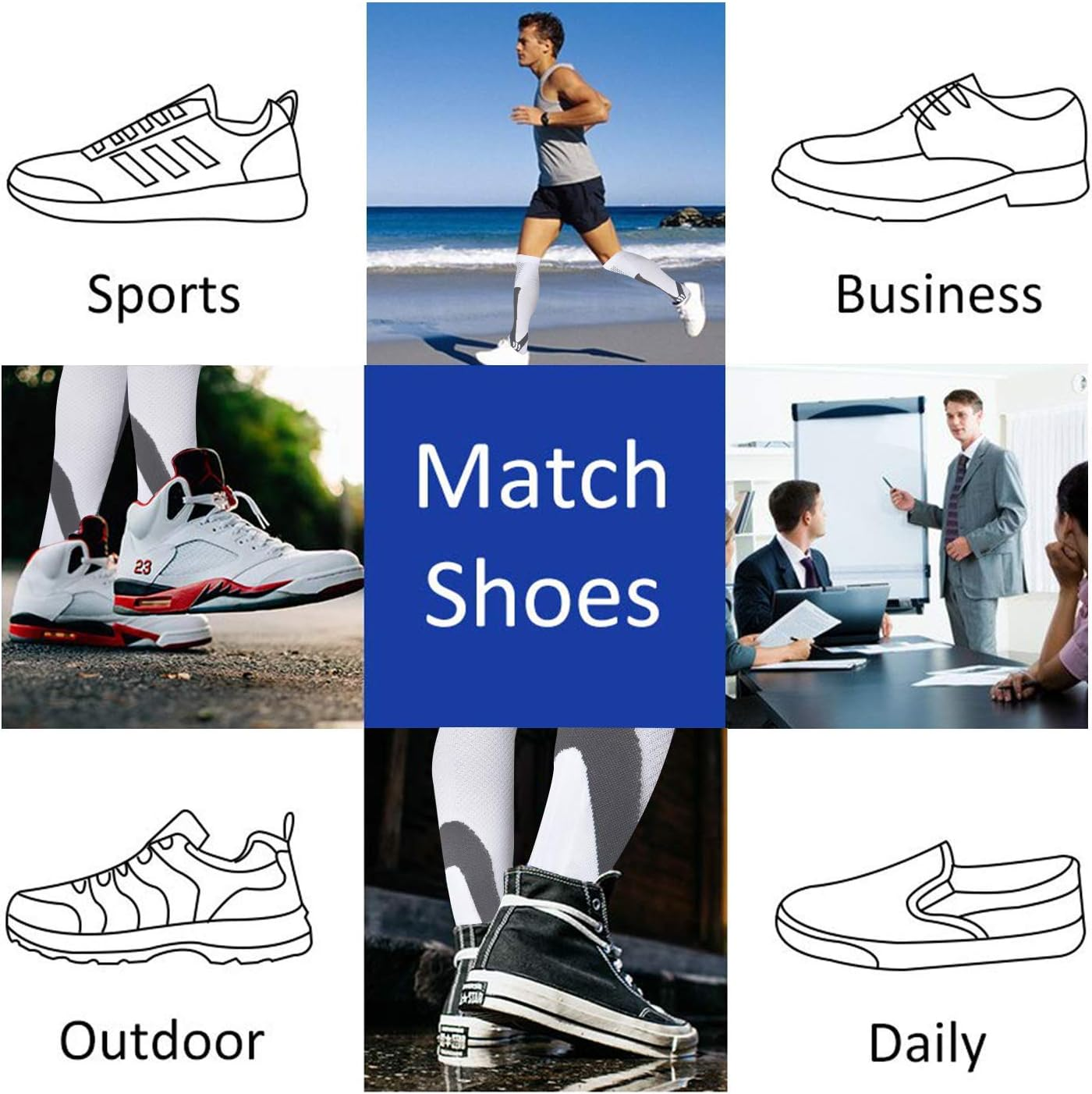 3 Pairs Compression Socks for Men Women, Knee-High Sport Support Sockings, Non-Slip Long Tube Socks, High Comfort Sockings for Sports, Running, Flight, Travel, Cycling image number 1