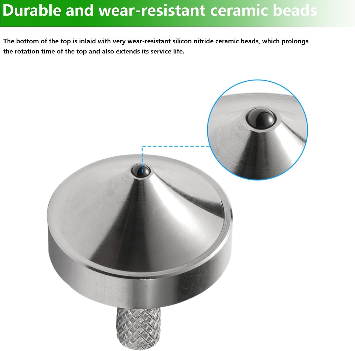 Stainless Steel Spinning Top,Precision Adult Kids Mini Desktop Gyroscope,Kill Time Reduce Stress Toys,Perfect Balance,Bottom Inlaid Super Hard Durable Silicon Nitride (Silver Style 3) image number 2