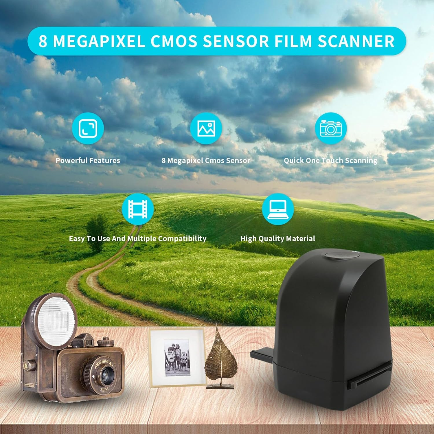 135 Mm 35 Mm Film Negative Slide Scanner, 8 Megapixel Cmos Sensor Film Scanner, USB Connection One Touch Scanning Scanner for Windows XP Vista 7 8 10 image number 3