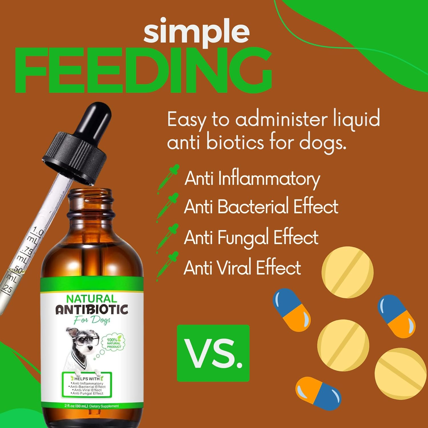Natural Antibiotics for Dogs 60Ml | All-Natural Dog Antibiotic Supplement for Allergy & Itch Relief | Supports Immune Health & Overall Wellness | Delicious Bacon Flavour image number 2