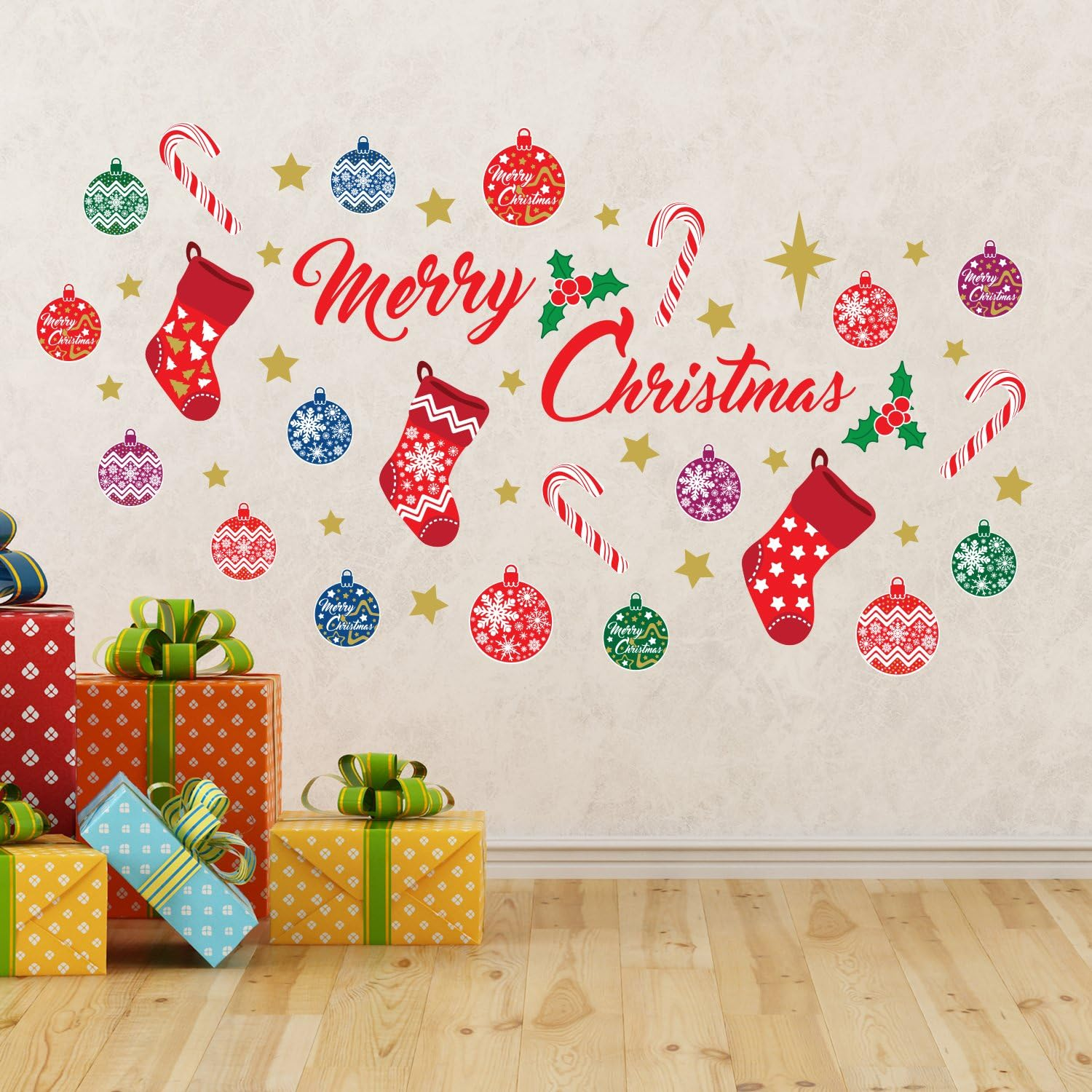 Wallflexi Christmas Decorations Wall Stickers Merry Christmas Decoration Set Wall Murals Decals Living Room Children Nursery School Restaurant Cafe Hotel Home Office D&eacute;cor, Multicolour image number 5
