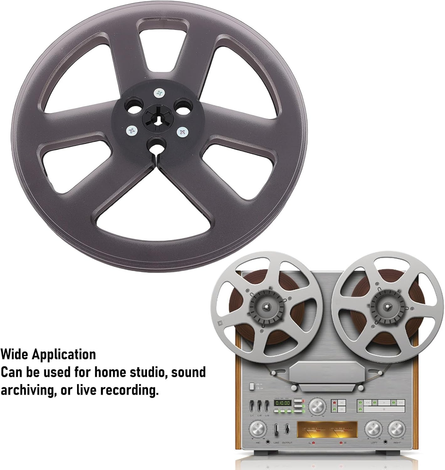 7 Inch Take up Reel with 6 Holes Nab Flange, Smooth Sound Reproduction, Universal Replacement for Pioneer, Studer (Grey) - Black image number 3