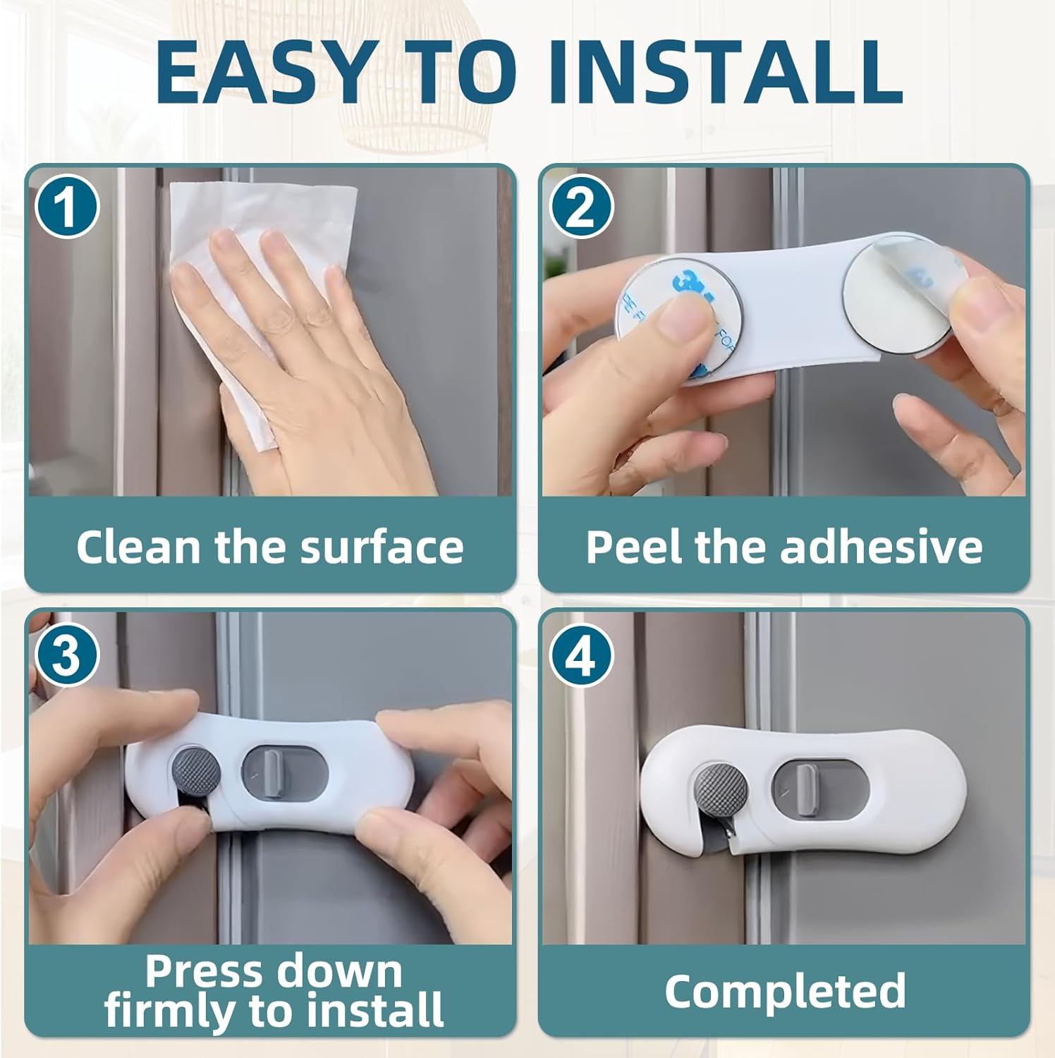 Gautio 5-Pack Child Safety Fridge Locks for Kid & Pet, Baby Proof Refrigerator Lock with 3M Adhesive, Toddler Freezer Lock for Cabinet, Drawer, Oven, RV Refrigerator, Closet, Doors, No Tools Needed & Easy Installation