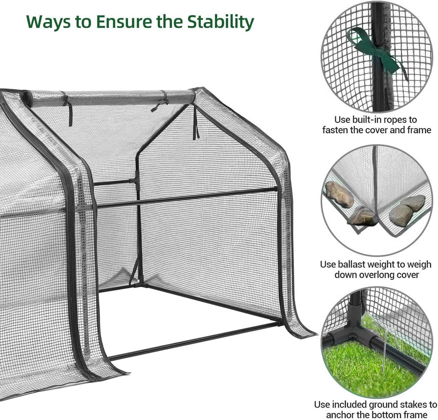 Portable Mini Greenhouse, TOPIND Greenhouses for Outdoors with Dual Large Zipper Doors & Ground Stakes, Waterproof & UV Protected Plastic Green House (White(120X61X60Cm)) image number 4