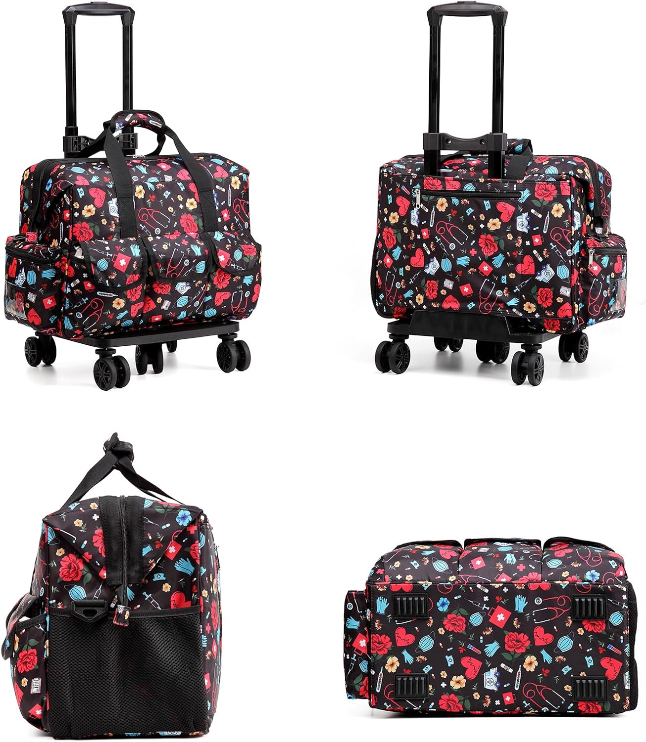 Nurse Rolling Medical Duffle Bag for Work, Clinical Home Health, CNA Gift - Carry on Bag with Wheels for Doctor, EMT, EMS Healthcare, 18.5 X 10.7 X 13 Inches - Black And Red image number 2