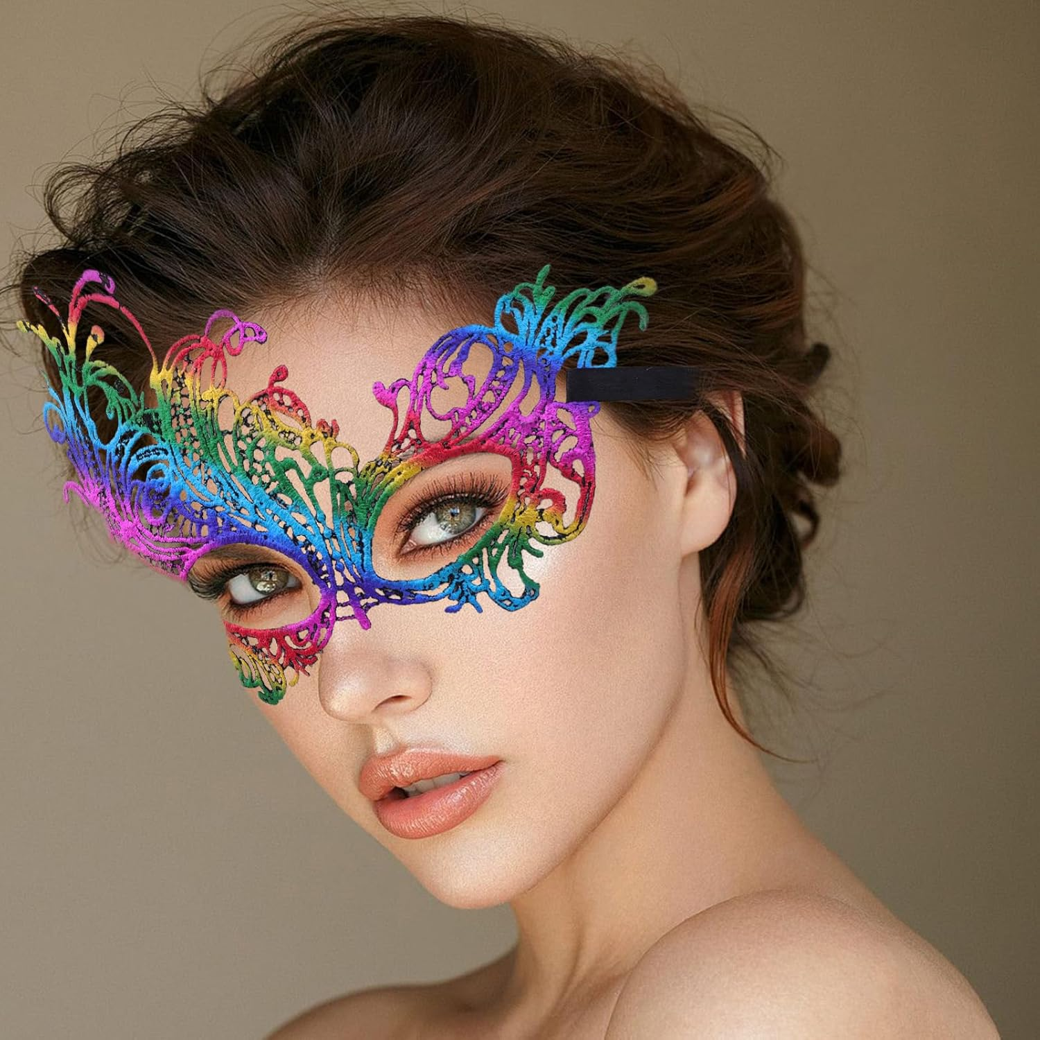 6 Pieces Masquerades Masks for Women Mardi Gras Mask Vintage Antique Mask Multicolored Lace Eye Mask Men Women Costume for Prom Carnival Dress Party Wedding image number 1