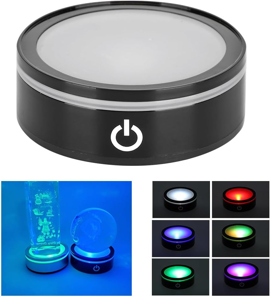 7 Colors LED Light Base, 3 Inch Battery Powered round Stand Display Plate, Flat Show Stand with Sensitive Touch Switch for Crystal, Art Glass, Acrylic Diameter 3In X Thickness 1In image number 1