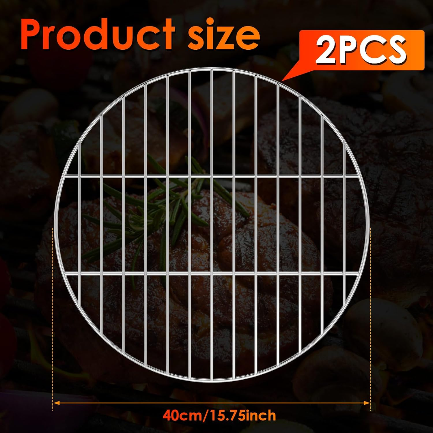 2Pcs Stainless Steel round Cooking Grate Set, 15.7''/40Cm Safe Circle Barbecue Grill Grid BBQ Grill Mesh Tray for Barbecue, Camping, Picnic image number 4