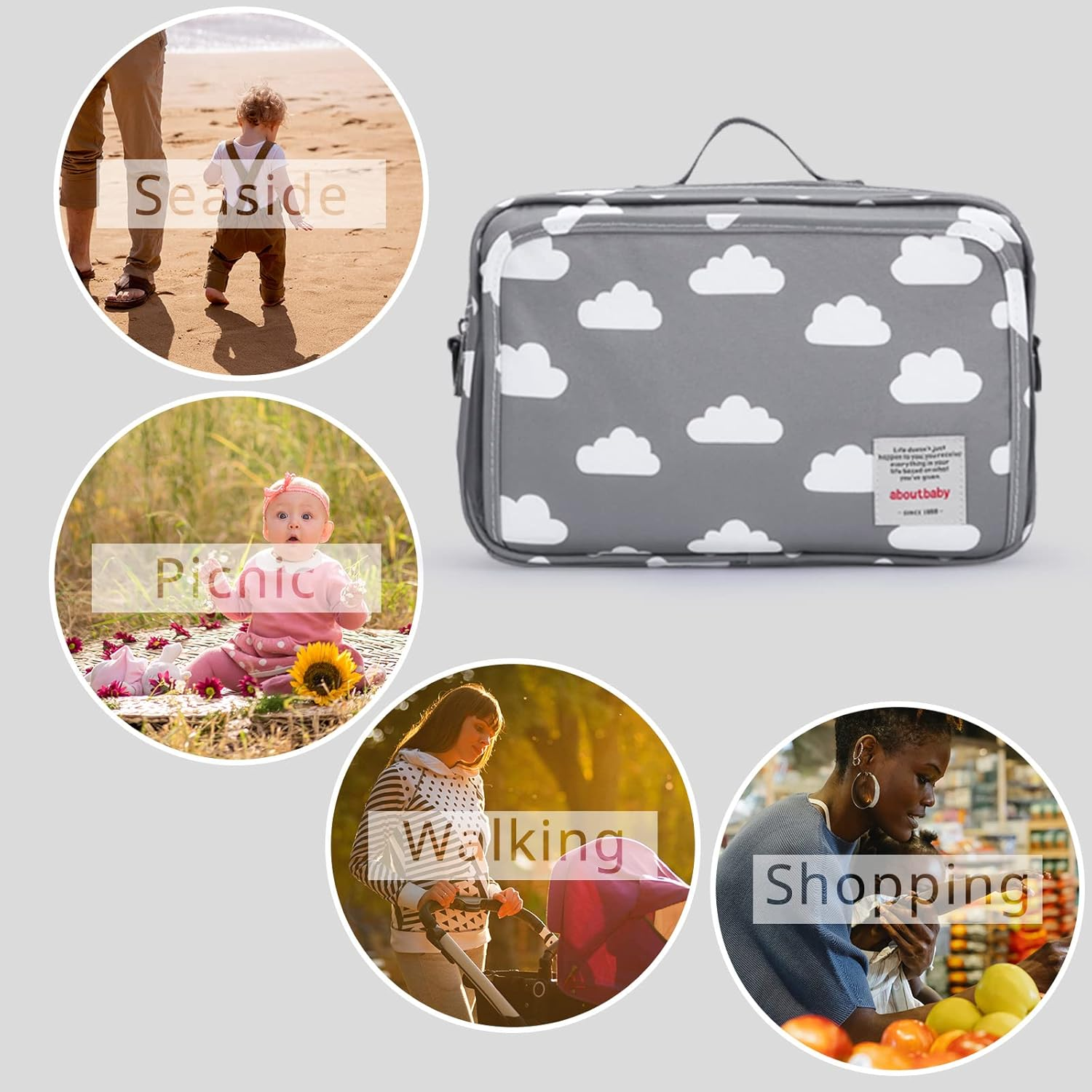 Small Diaper Bag, Stroller Organizer Bags for Baby with Insulated Pocket, Stroller Hooks and Adjustable Strap,Universal Mini Diaper Tote Bags Fit All Strollers, Gray - Carved image number 3