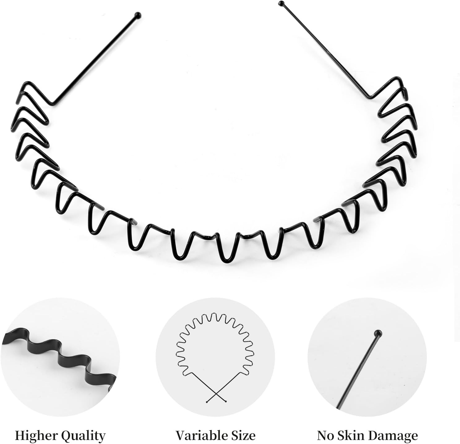 Metal Hair Band 9 Pcs, Unisex Black Headband, Adjustable Wavy Headband & Squiggle Headband, Non Slip Metal Head Band for Sports, Washing Face & Daily Wear, Hair Accessories and Gym Accessories for Men image number 2