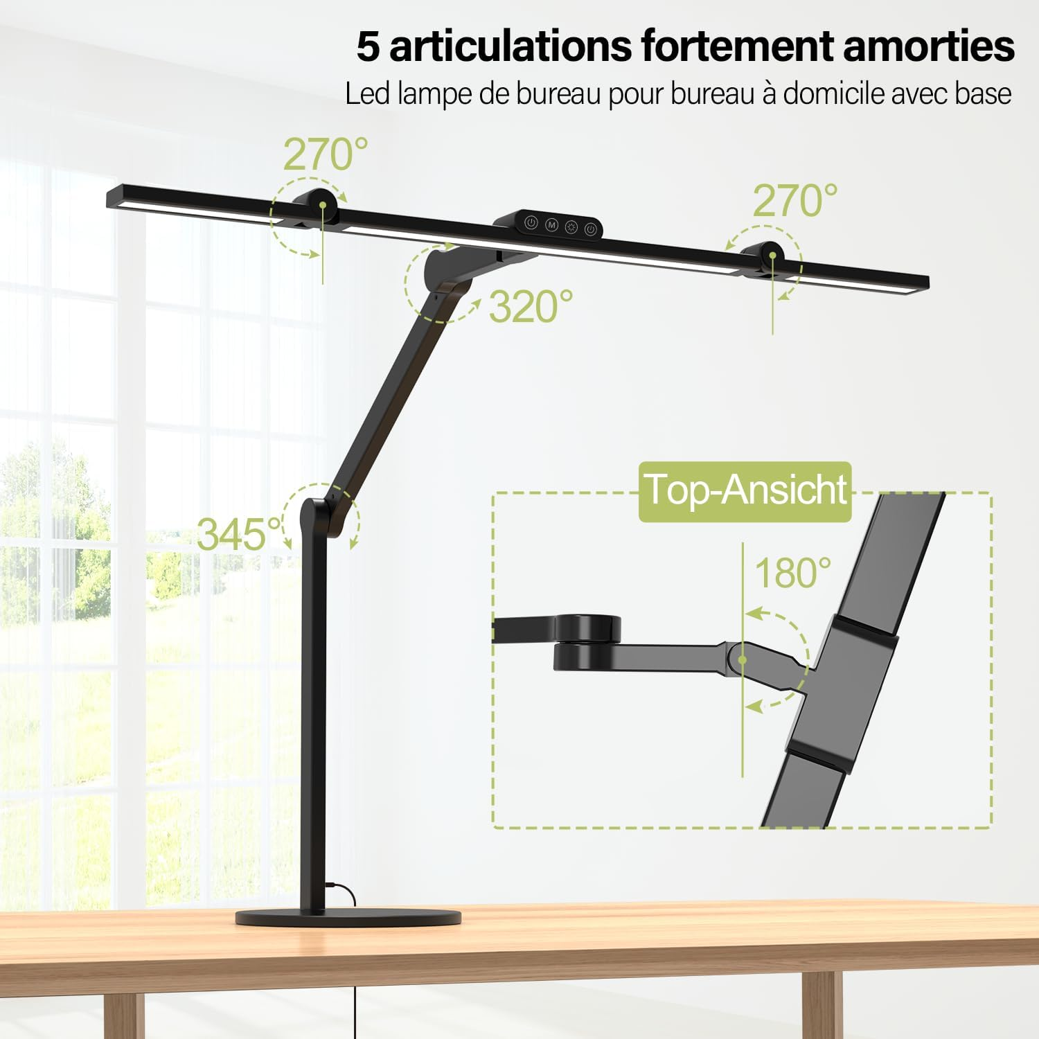 24W LED Desk Lamp with Metal Base, 1500LM Powerful 3-Head Lamp for PC Screen, 72 Cm Architect Light with Flexible Arm, Touch Control