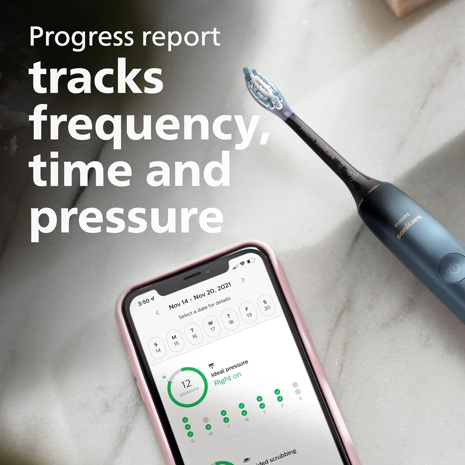 Philips Sonicare Diamondclean 9000 Rechargeable Sonic Electric Toothbrush with App, Built-In Pressure Sensor, 4 Clean Modes & 3 Intensities, Navy, HX9911/96 image number 4