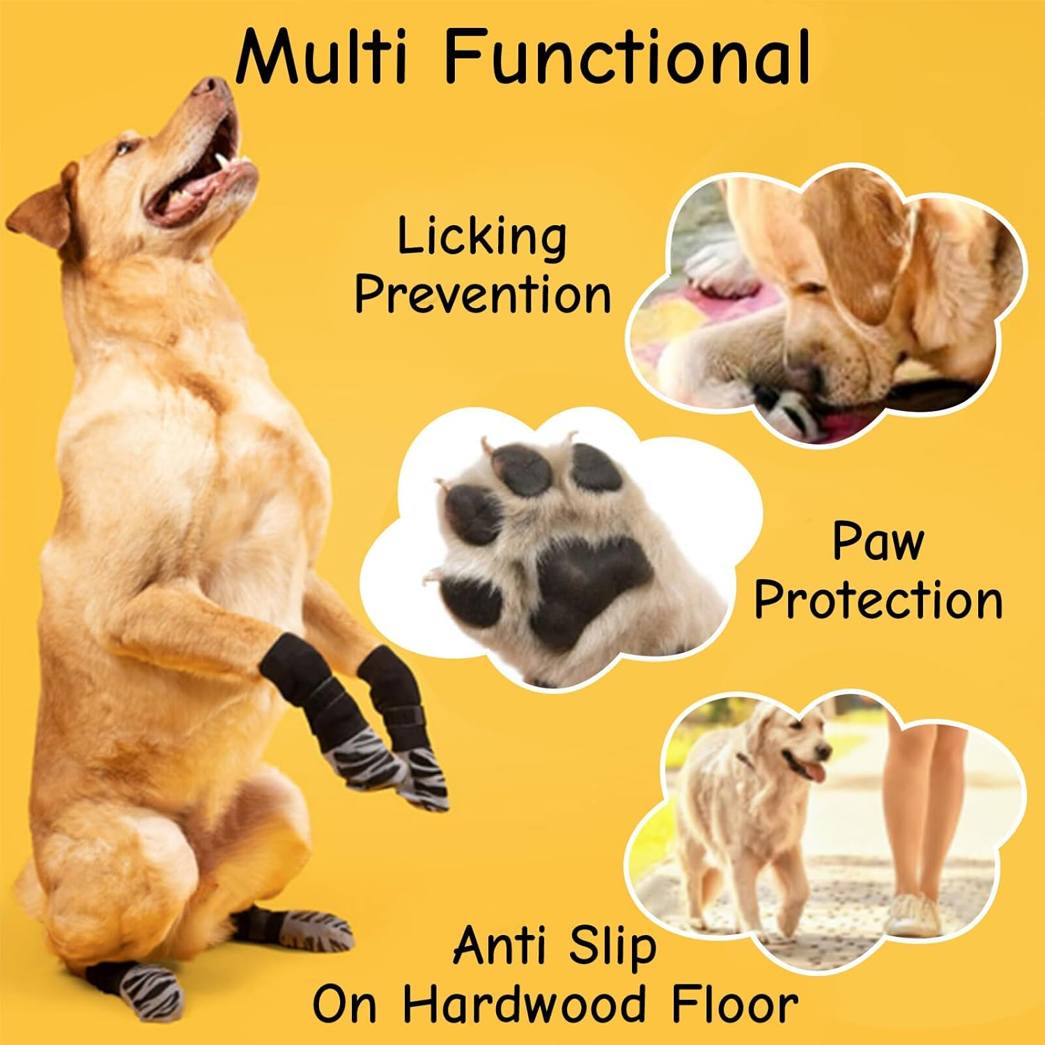 Lyvixora 4-Pack Anti-Slip Dog Socks for Hardwood Floors - Extra-Thick Non-Slip Grip for Paw Protection, Prevents Licking and Slipping, Adjustable Dog Booties for Small Paws (X-Small) image number 2