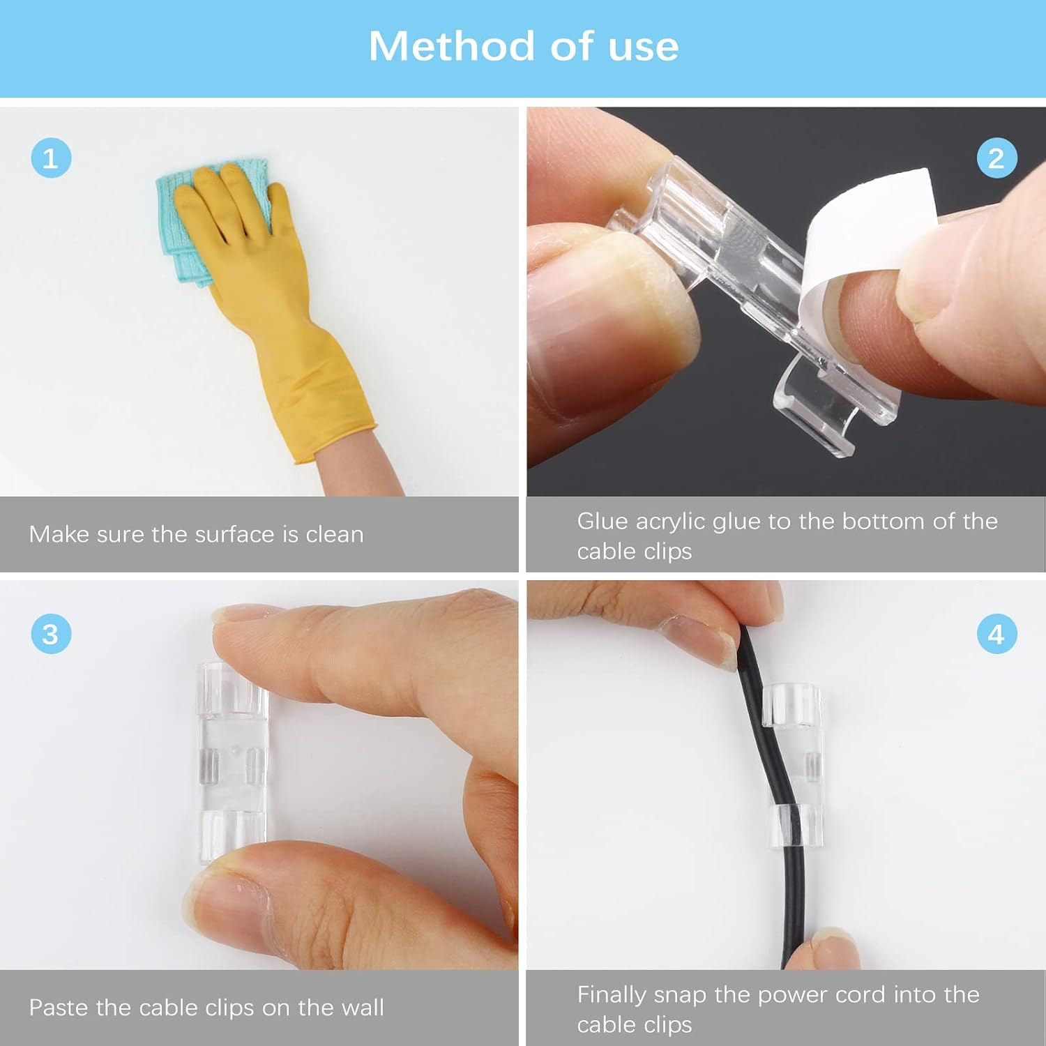 VIPMOON 80 Pack Transparent Cable Clips, Strong Self-Adhesive Cable Clips Organizer Cord Holder, Durable Cable Wire Management for 4-6Mm Cables image number 6