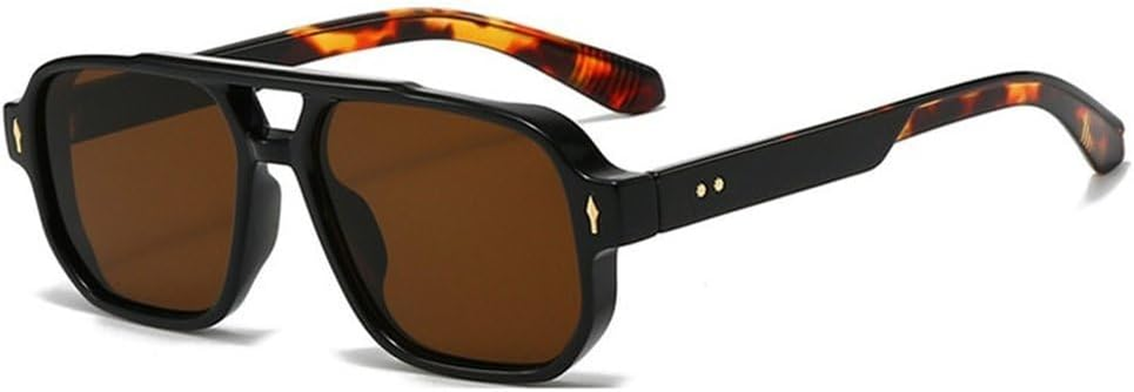 Vintage Double Bridges Men Square Sunglasses Fashion Clear Ocean Lens Eyewear Women Trending Rivets Sun Glasses UV400 - Black Brown image number 4