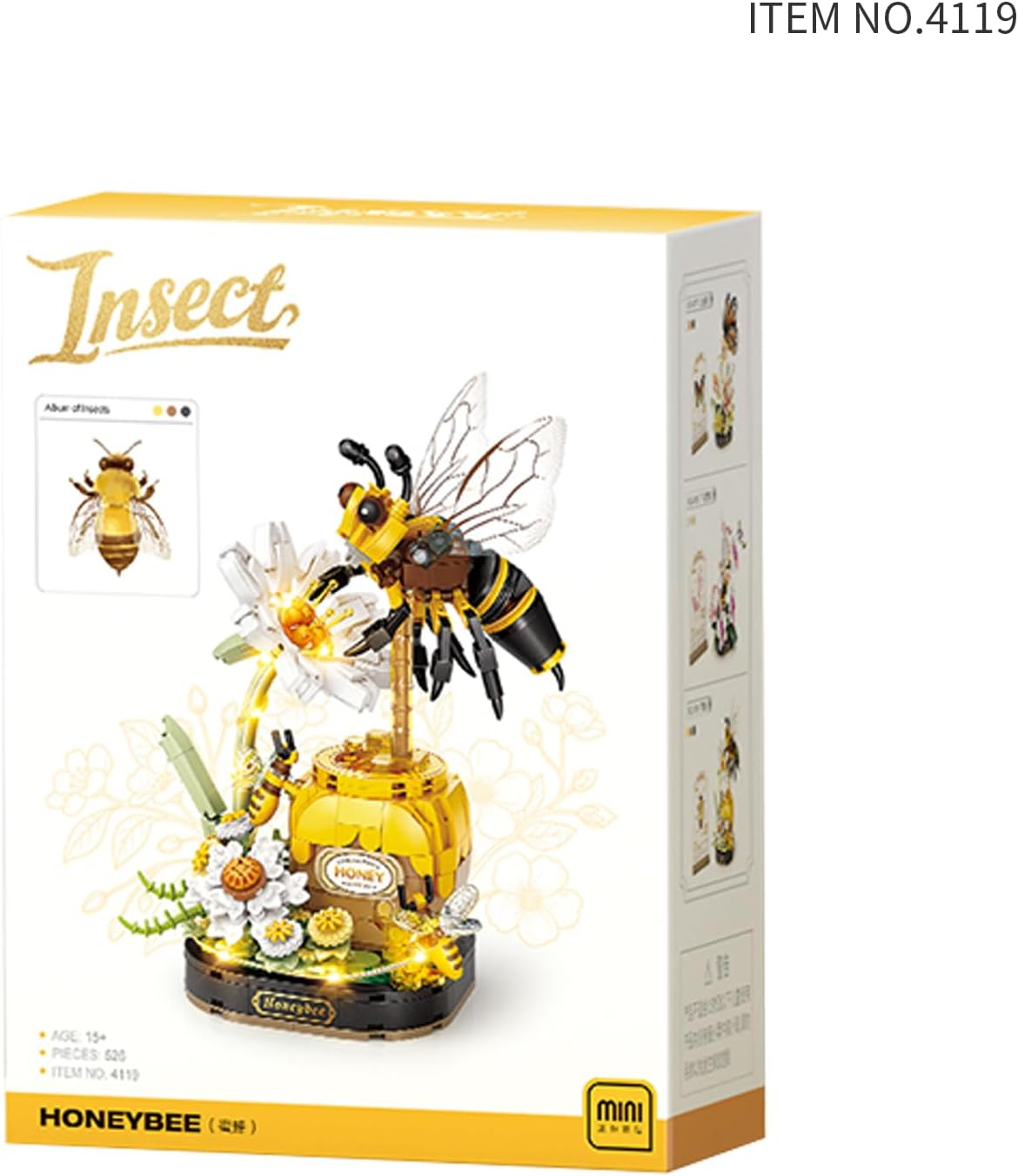 Insect Botanicals Micro Building Blocks Series with Strand and LED Light, Botanical Desk D&eacute;cor | STEM Model Kit for Adults & Teens (Honeybee) image number 2