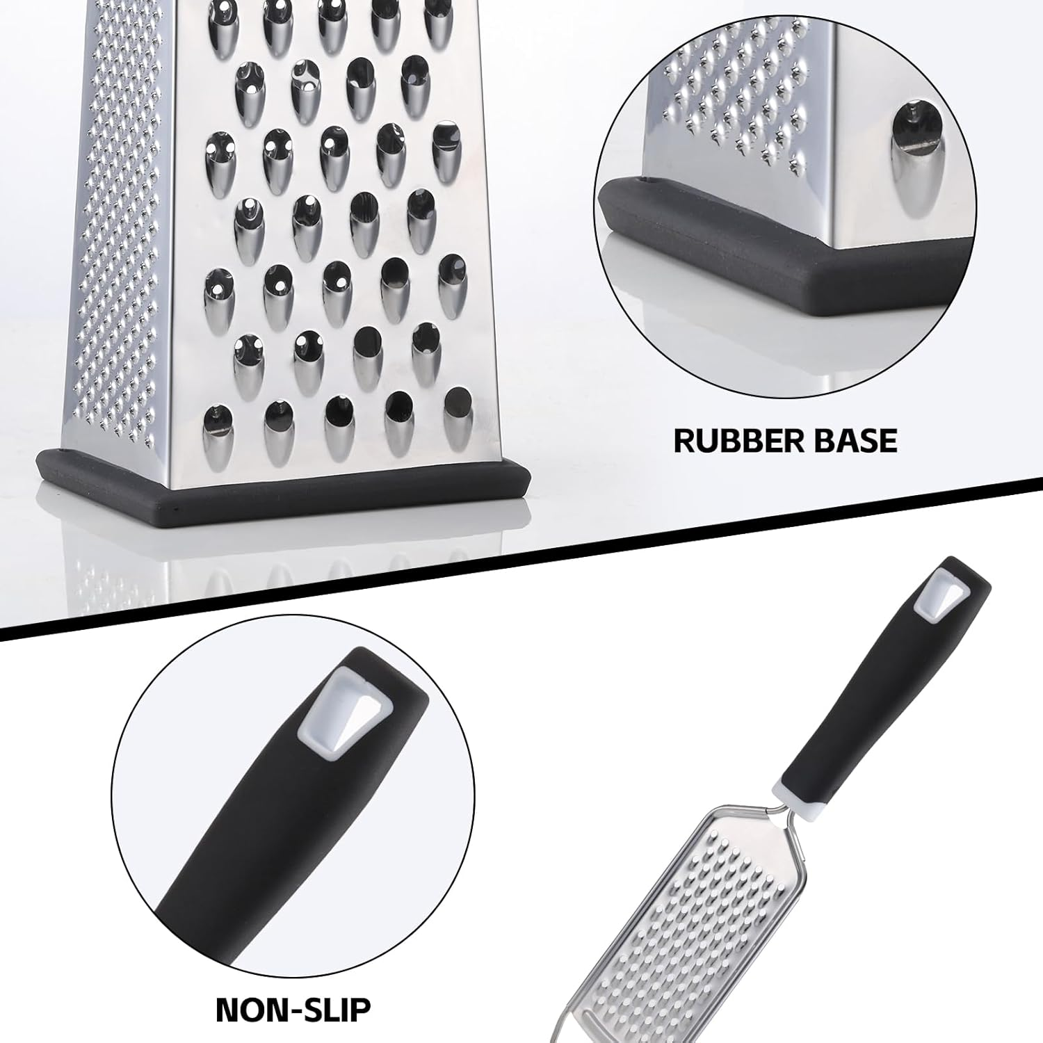 2 Pack, Cheese Box Grater & Handheld Cheese Grater Set, Stainless Steel Vegetable Slicer Food Shredder 4-Sided Convenience Gadgets with Lemon Zester Grater with Handle, Kitchen Gadgets and Tools image number 3