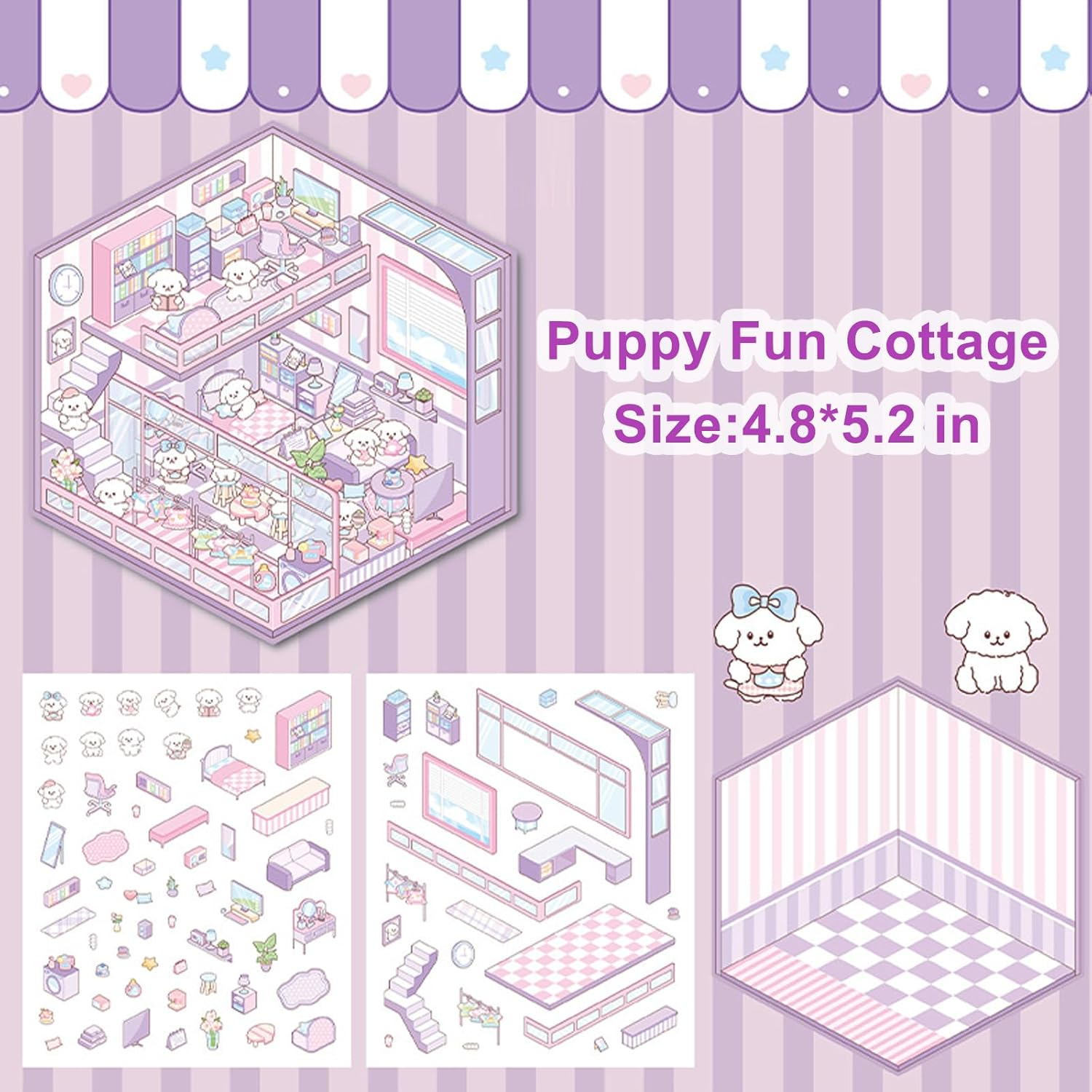 3D House Scene Stickers 8 Sets with 2 Metal Tweezers - DIY Mini Shop & Home Sticker Scenes for Kids & Adults, Cute Cartoon Animal Stickers for Stress Relief & Creativity image number 3