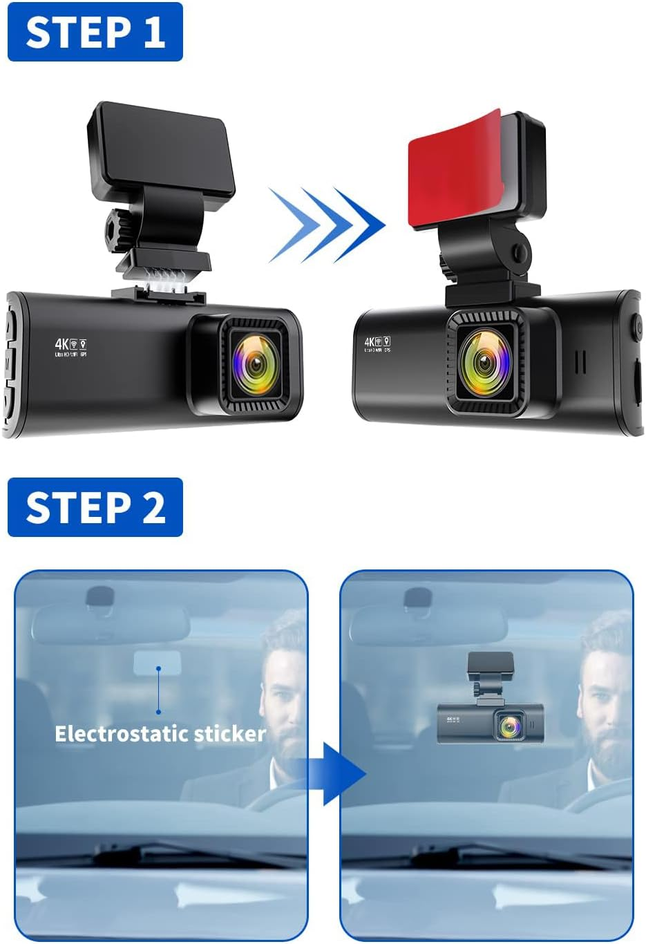 REDTIGER Adhesive Mount F7N Dash Cam with GPS Module